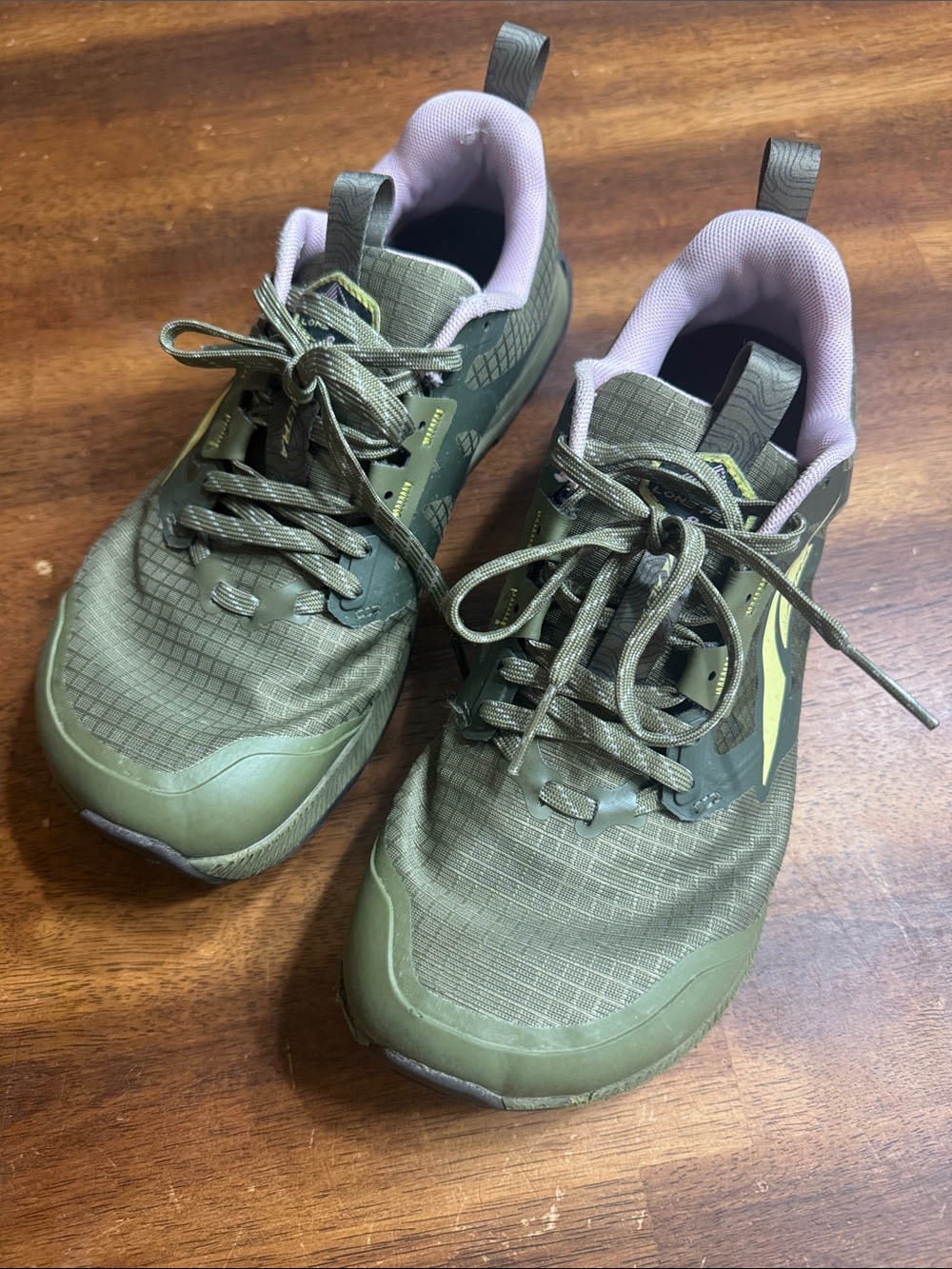 Altra Olive Green Trail Running Shoes with Lilac Lining
